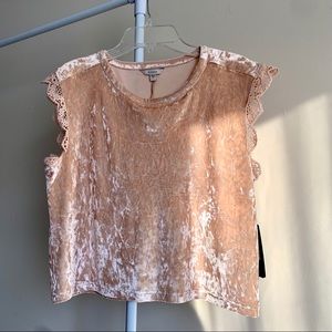 Guess Crushed Velvet Top with Crochet Detailing